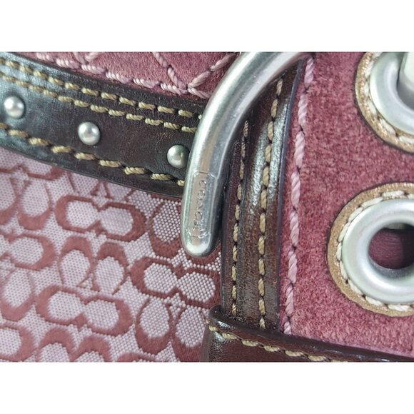 Coach Soho Signature Canvas Suede Shoulder Bag Burgundy Wine Western Country - Picture 14 of 16